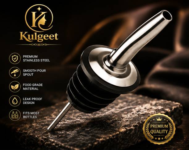 kulgeet Pack Of 1 Stainless Steel Bottle Pourer Spout with Rubber Stopper Stainless Steel Bottle Stopper