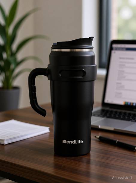 BlendLife Insulated Premium Vaccum Tumbler with Handle, Lid, and Straw 1200 ml Steel Flask