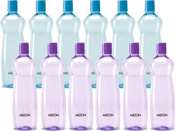 MILTON Pacific 1000 Water Bottle 1 Litre each, set of 12, Purple and Sky Blue for Home 1000 ml Plastic Bottle