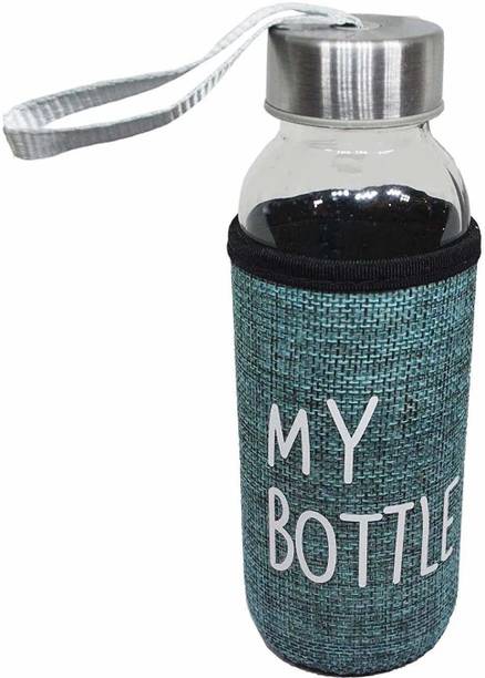 KEYA ENTERPRISE Glass Water Bottle with Pouch glass bottle cover Kids for Girls and Boys 400 ml Glass Bottle