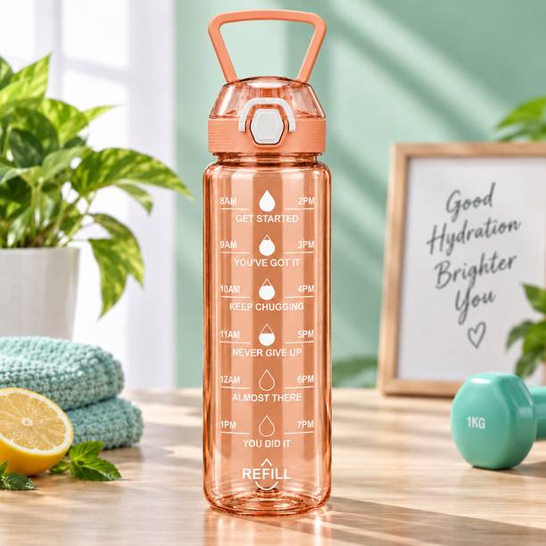 BELLERBIRD Premiyum quelity Rifil Bottle With Motivationl Timer Mark Leak Proof 1000 ml Plastic Bottle