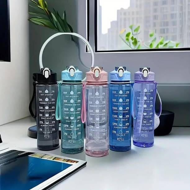 Bhumi Transparent Motivational Water Bottle with Time Marker 900 ml Plastic Bottle