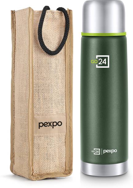 Go24 Stainless Steel Water Bottle ISI Certified Hot & Cold with Jute Bag Flamingo 500 ml Stainless Steel Flask