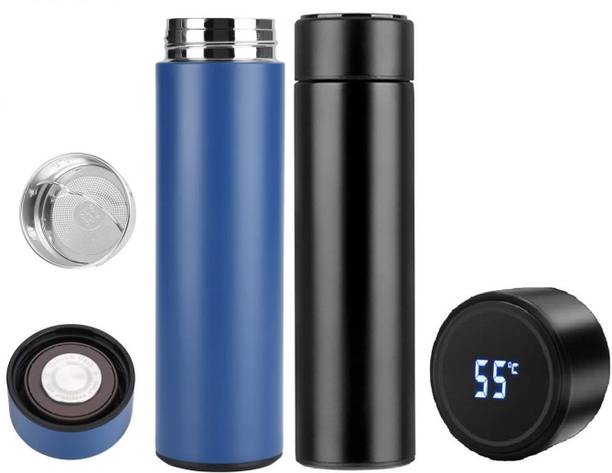 ICONIX Temperature Bottle for Hot & Cold Drink BPA Free Lealproof Blue & Black Combo 500 ml Bottle
