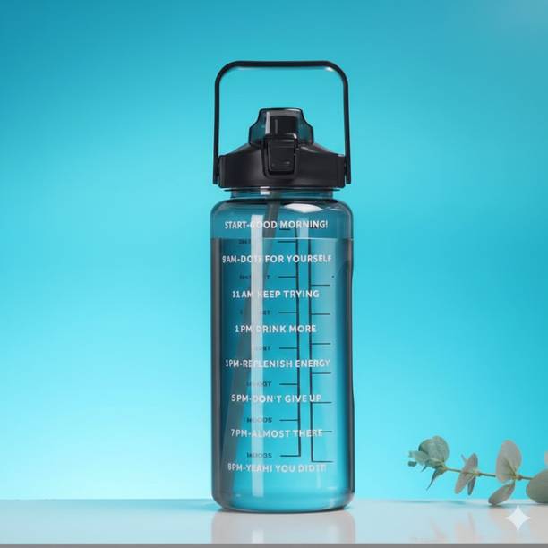 kitchkart Motivational Water Bottle with Straw ,Bottle for Gym, Office & Travel 2000 ml Plastic Bottle