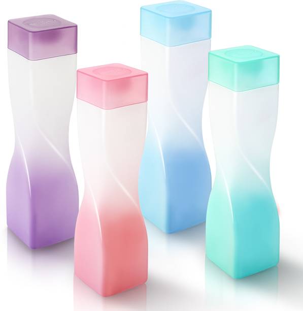 DEEJET TWIST DESIGN FOOD GRADE PLASTIC FRIDGE DOUBLE COLOUR WATER BOTTLE,PACK OF 4 1000 ml