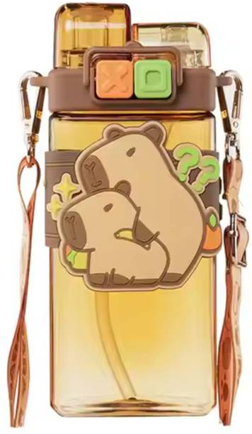 MZ 550ML Double Sipper Cute Cartoon Design with silicon sleeves & Straw 550 ml Sipper