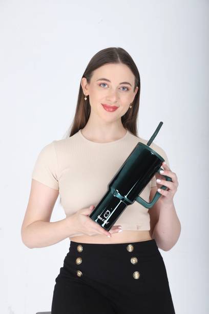 HOUSE OF QUIRK 1200ML Stainless Steel Tumbler Hot and Cold with Handle and Lid 2 Straw 1200 ml