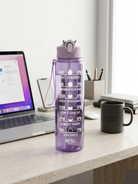 FKMXL Transparent Motivational Water Bottle 900ml for gym office 900 ml Plastic Sipper