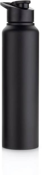 ELINOR SINGLE WALL WATERBOTTLE IN STAINLESS STEEL WITH SPORTY CAP IN BLACK COLOR 1000 ml