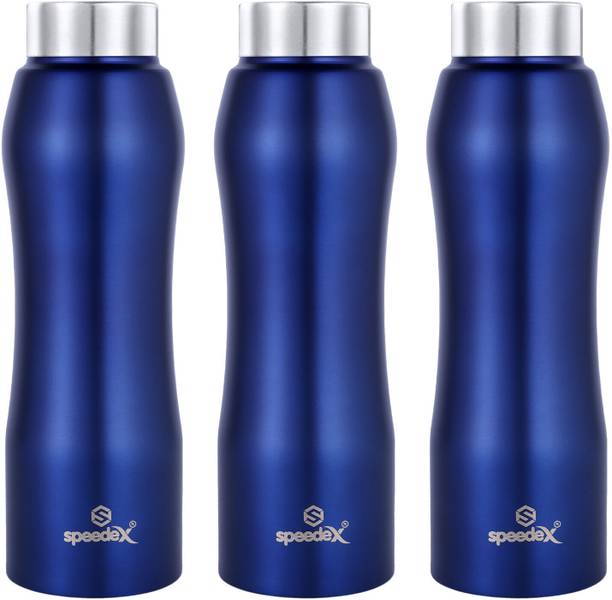 SPEEDEX Stainless Steel Fridge Water Bottle Steel Cap ( Colour Blue, 1000ml Pack of 3) 1000 ml Bottle