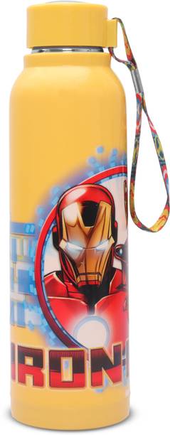 JAYPEE Steel Iron Man Hot & Cold Bottle for School Kids with Strap 690 ml Yellow 690 ml Bottle