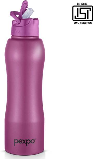 pexpo Belly Stainless Steel Water Bottle with Straw Lid Sipper Cap 1000 ml Bottle