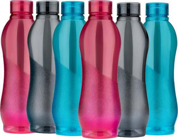 Sloppy Round Multicolor 6PCS Premium Fridge Water Bottle ( Set Of 6 ) 1000 ml Bottle