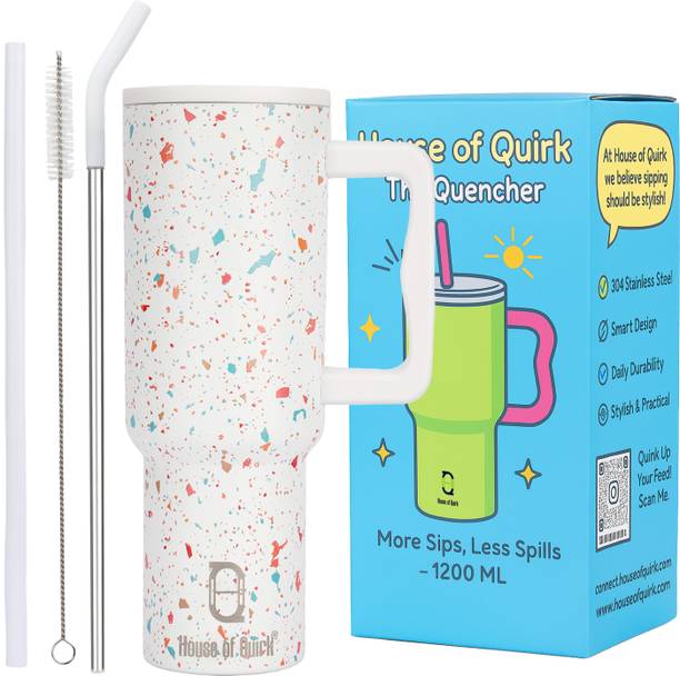 HOUSE OF QUIRK 1200ML Stainless Steel Tumbler Hot and Cold with Handle and Lid 2 Straw 1200 ml