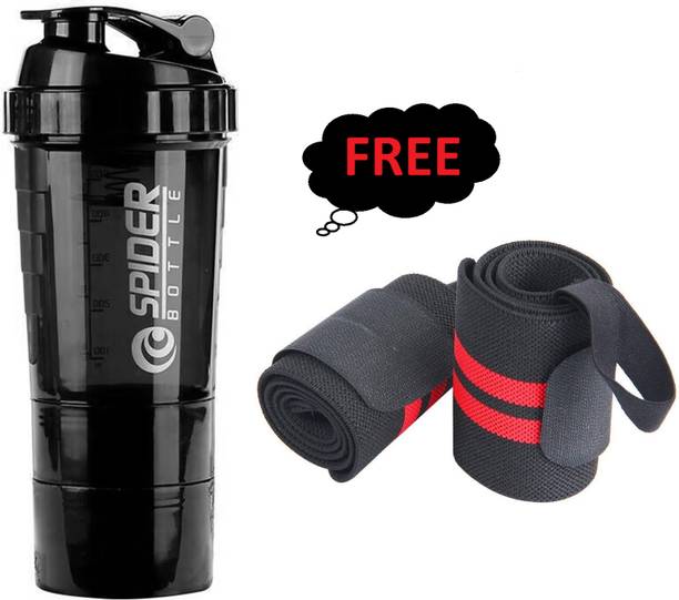 Fitnesstricks SHAKER BOTTLE FOR GYM AND WRIST BAND COMBO 500 ml Shaker (Pack of 2) 500 ml Plastic Shaker