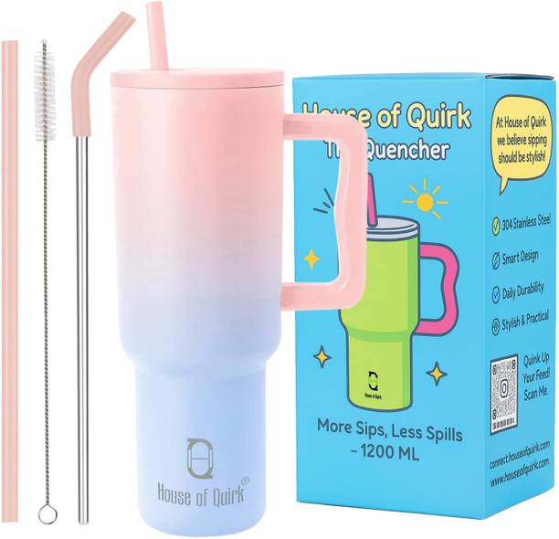 HOUSE OF QUIRK Stainless Steel Vacuum Double Insulated Tumbler with Handle and Straw 1200ML 1200 ml Steel Bottle