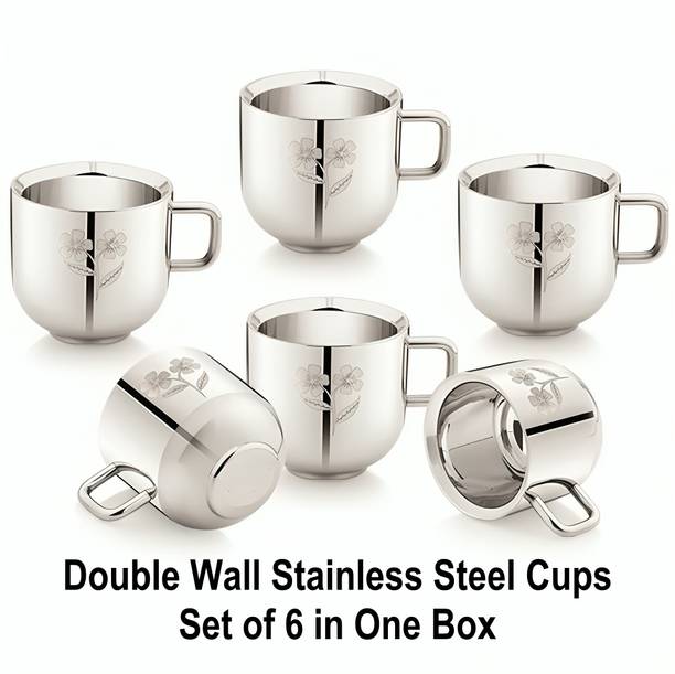 Red-sunset Set of 6 Stainless Steel Double Wall Tea & Coffee Cups (Pack of 6 in One Box) 100 ml Bottle