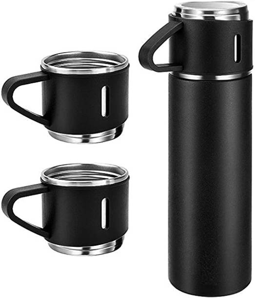 UJJi Hot and Cold Vacuum Flask with 3 Cup 500 ml Steel Bottle With Drinking Glass