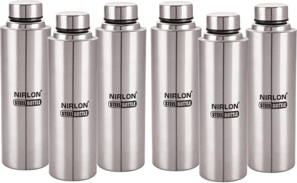 NIRLON Stainless Steel Water Bottle/Refrigerator Bottle, Single Wall, Leakproof 6 Pc 1000 ml Bottle