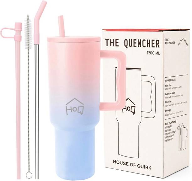 HOUSE OF QUIRK Stainless Steel Vacuum Double Insulated Tumbler with Handle and Straw 1200ML 1200 ml Steel Bottle