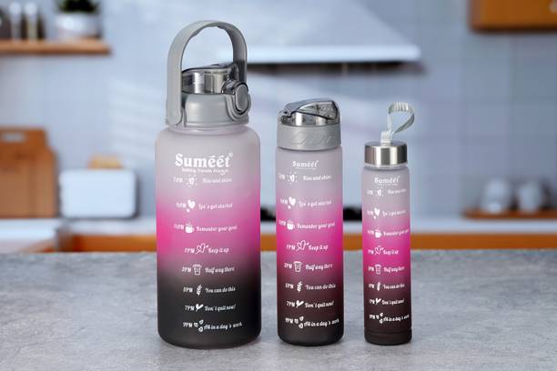 Sumeet Leak Proof Motivational Plastic Water Bottle combo of 3 with Straw & Time Marker 1850 ml Bottle