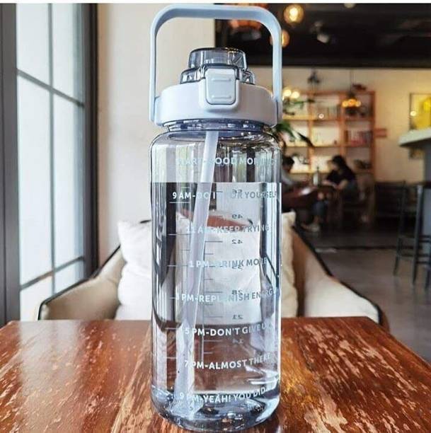 DIPZONVILLA LargeCapacity Water Bottle Motivational travel bisycle home gym Straw trasparent 2000 ml Bottle