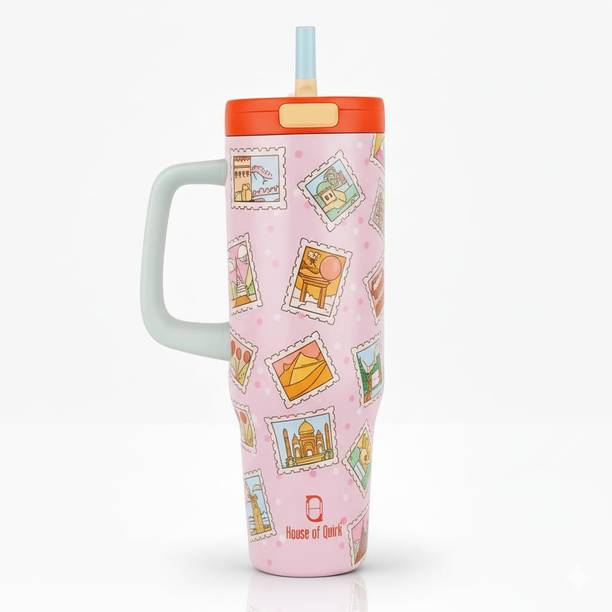 HOUSE OF QUIRK 1200ML Stainless Steel Tumbler with Handle & Pop-Up Lid Stainless Steel Tumbler