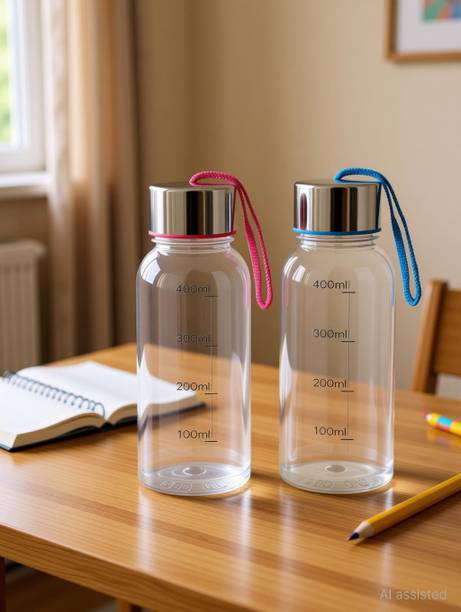 kitchkart Smart Buy Round Shape Steel Cap Water Bottle Set For Children 500 ml Plastic Bottle