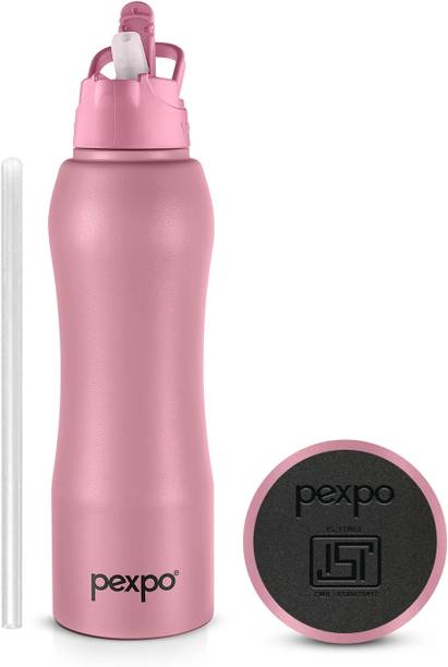 pexpo Belly Stainless Steel Water Bottle with Straw Lid Sipper Cap 750 ml Bottle