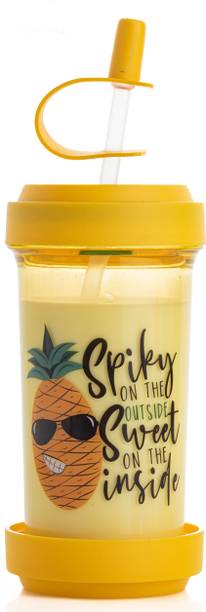 SPEACK Water, Milk, Juice Bottle With Straw And Travel Lid 450 ml PET Bottle