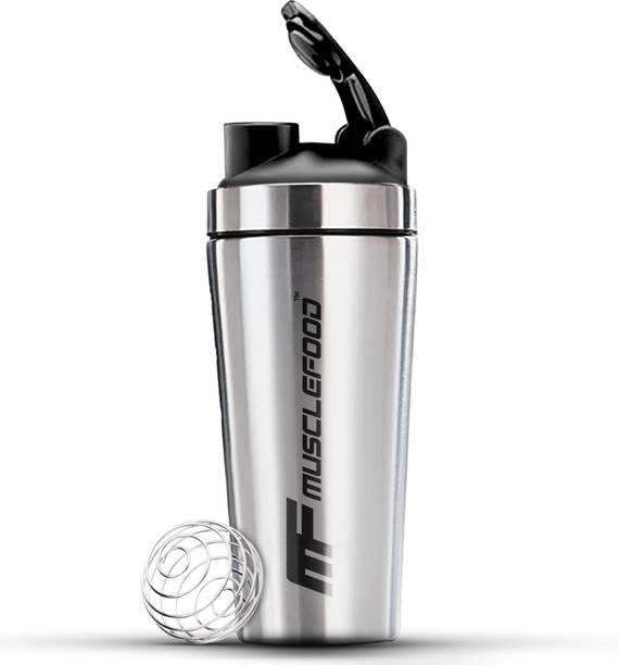 MUSCLEFOOD Steel Protein Shaker Bottle with Mixing Spring 750 ml Stainless Steel Shaker