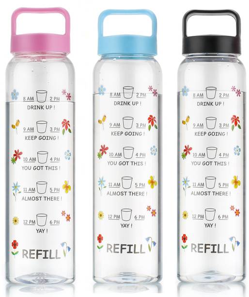 2Mech Motivational Time Marker Glass Water Bottle with Multicolor Husk Lid 1000 ml Bottle