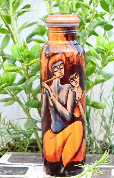vedanshstore राधा कृष्णा के साथ 100% कॉपर पानी की बोतल ऑफिस, जिम, योगा, स्कूल के लिए प्रिंटेड है 1000 ml बॉटल