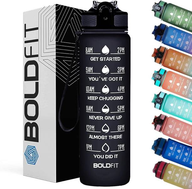 BOLDFIT Gym Sipper Sports Water Bottles Plastics Time Mark 1000 ml