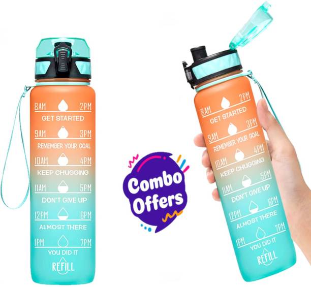 Red-sunset 1000 ml Non-Toxic Sipper Water Bottle for Adults with Time Markings 1000 ml Bottle