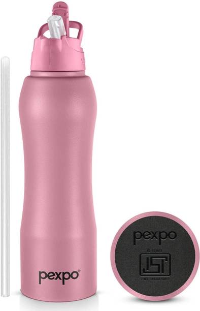 pexpo Belly Stainless Steel Water Bottle with Straw Lid Sipper Cap 1000 ml Bottle