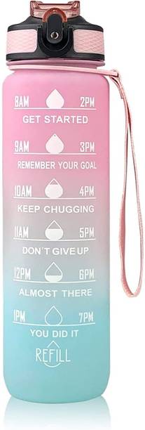 Zigmo Unbreakable Silicone Water Bottle with Motivational Time Marker Plastic 1000 ml Bottle