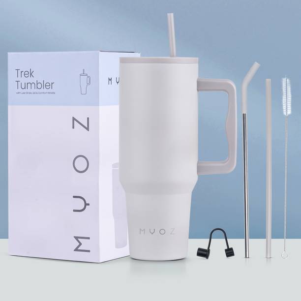 MYOZ Stainless Steel Vacuum Double Insulated Tumbler with Lid, Cap, Handle & Straw 1200 ml