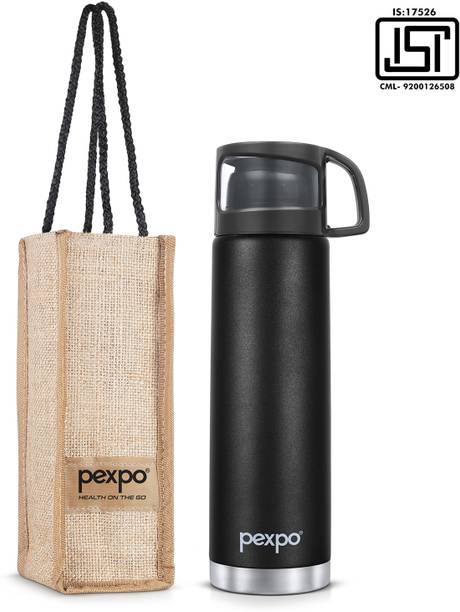 pexpo Vacuum Insulated Water Bottle with Jute-bag 24 Hrs Hot and Cold Fererro 1000 ml Flask