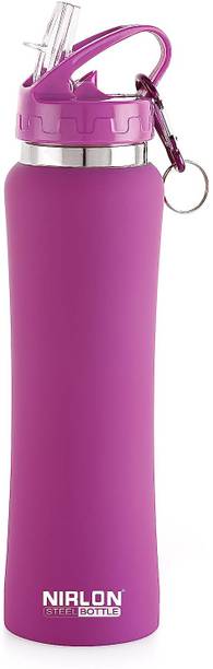 NIRLON Flip Bot Stainless Steel Sipper Rubber Finish Water Bottle with Straw Lid 750 ml