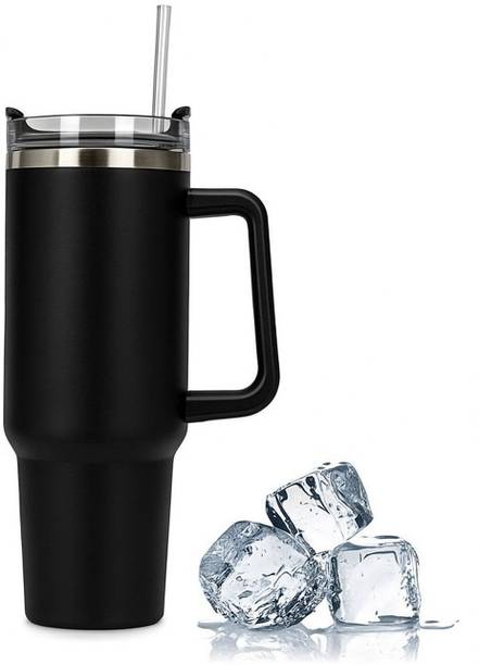theyellowsilver Black Tumbler 1200ML with Straw | Double Wall Stainless Steel Travel Flask Mug 1200 ml Steel Flask