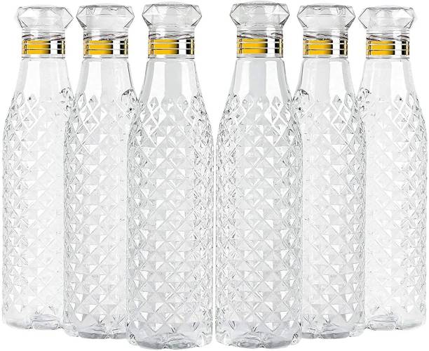 JLR Enterprise Plastic Fridge Water Bottle Set Of 6, Crystal Diamond Texture Design 1000 ml Bottle