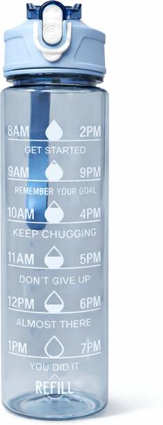 Siply Motivational Water Bottle with Straw & Time Marker| Leakproof | BPA Free | 900 ml Plastic Bottle