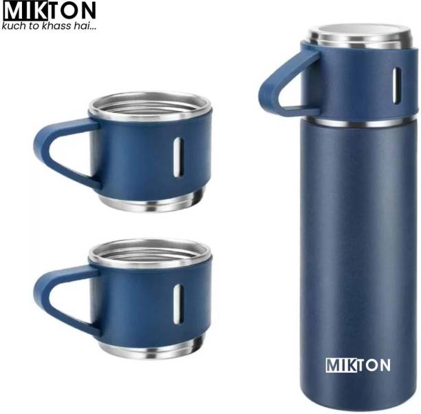 MIKTON Vacuum Insulated Flask with 3 Set of Steel cup For Hot & Cold Flask 500 ml Bottle With Drinking Glass