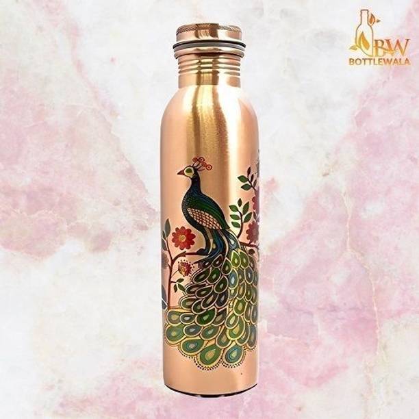 vedanshstore Peacock Printed 100% Copper Bottle 1Ltr Rust Free, Leak Proof 1000 ml Copper Bottle