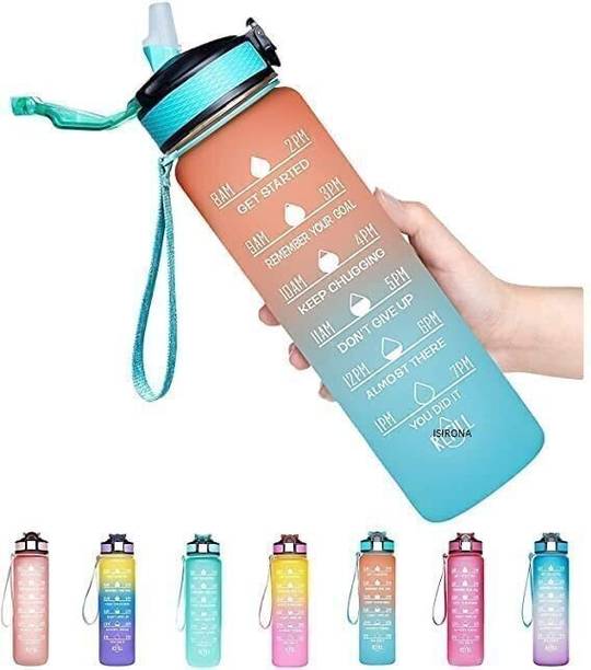 vintaze Unbreakable Water Bottle with Motivational Time Marker (Multicolor) 1000 ml Silicone Sipper