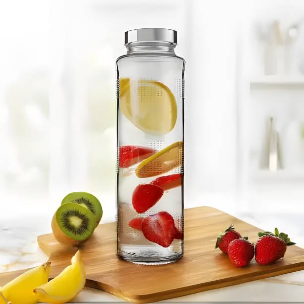 HS Glassware 750ml Glass Food Grade Airtight Water Bottle with Leak-Proof Silver lid 750 ml Bottle