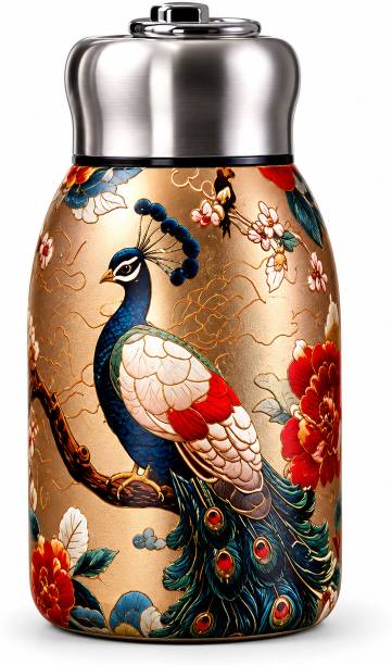 ikilee Leak Proof Stainless Steel Water Bottle with Peacock Design Reusable 300 ml Stainless Steel Bottle