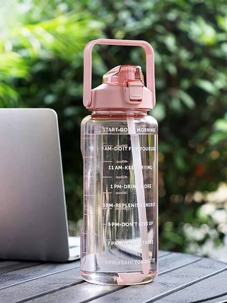 DEEJET LargeCapacity Water Bottle Motivational gym travel bisycle home Straw trasparent 2000 ml Bottle